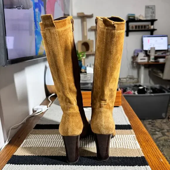 Plaginsa 90s Suede Leather Boot Women 8M Camel Brown Y2K Bratz Capsule Wardrobe - Picture 4 of 10